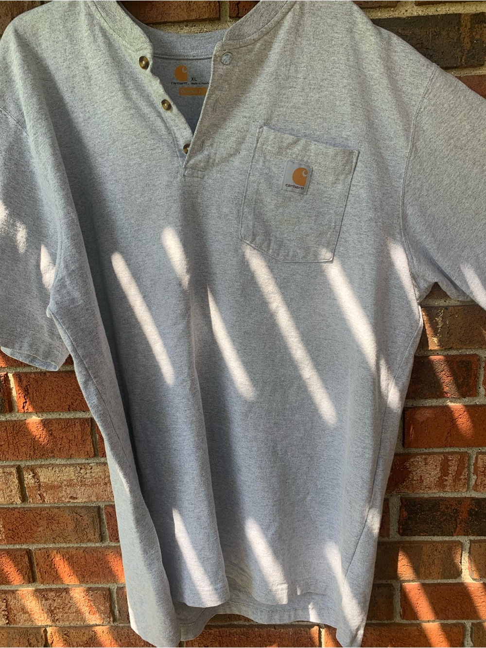 Carhartt Men’s Light Heather Gray Short-Sleeve Henley with Chest Pocket